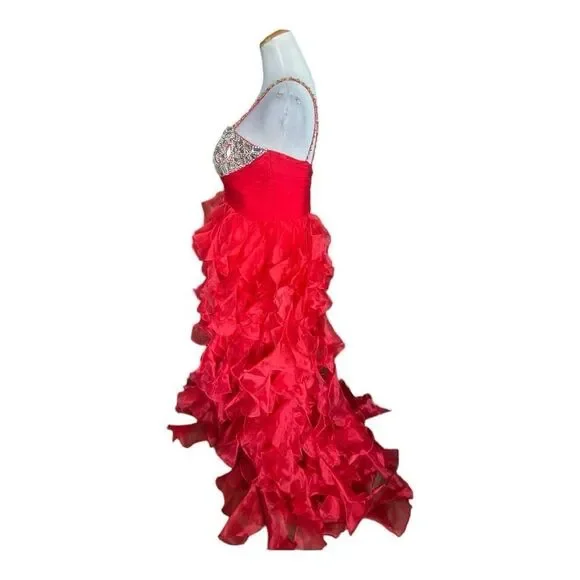 Womens Sherri Hill 2838 Red Organza Ornate Prom Holiday Ball Gown Dress - Size 8 - Picture 6 of 7
